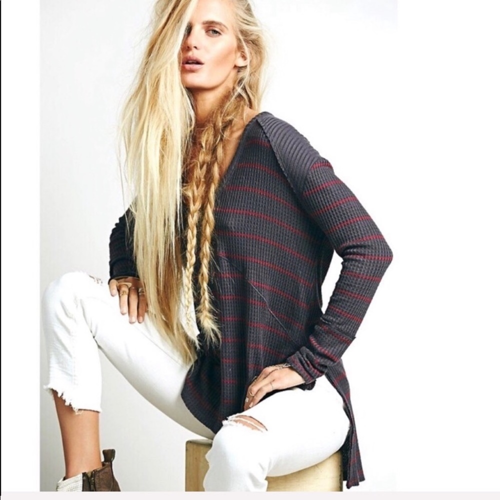 FREE PEOPLE / Striped Drippy Thermal tunic top - Picture 3 of 6
